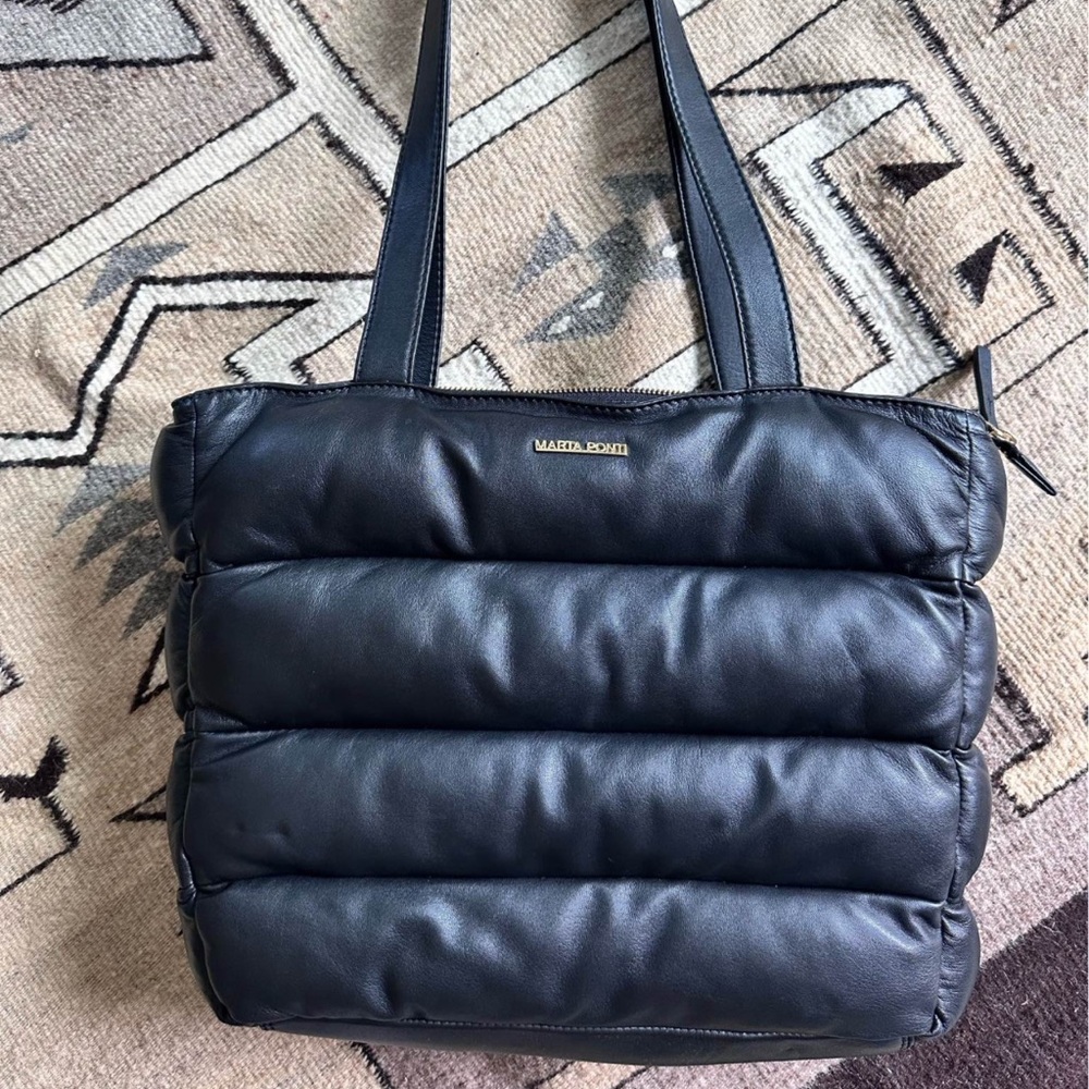 Marta Ponti Black Leather Portugal puffer shoulder bag purse handbag